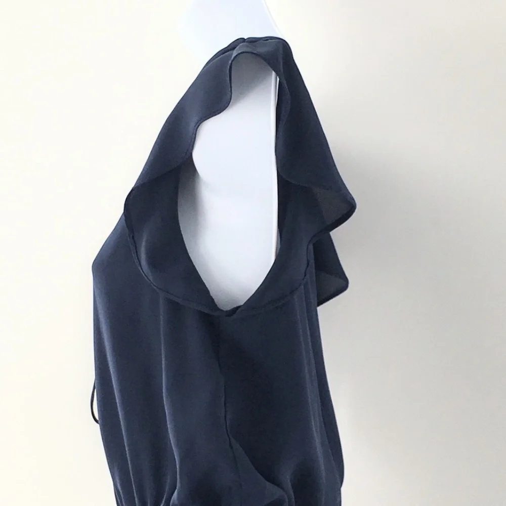 Everly Womens Romper Flutter Sleeves Elastic Waist Summer Tie Feminine Navy Sz - Picture 6 of 15